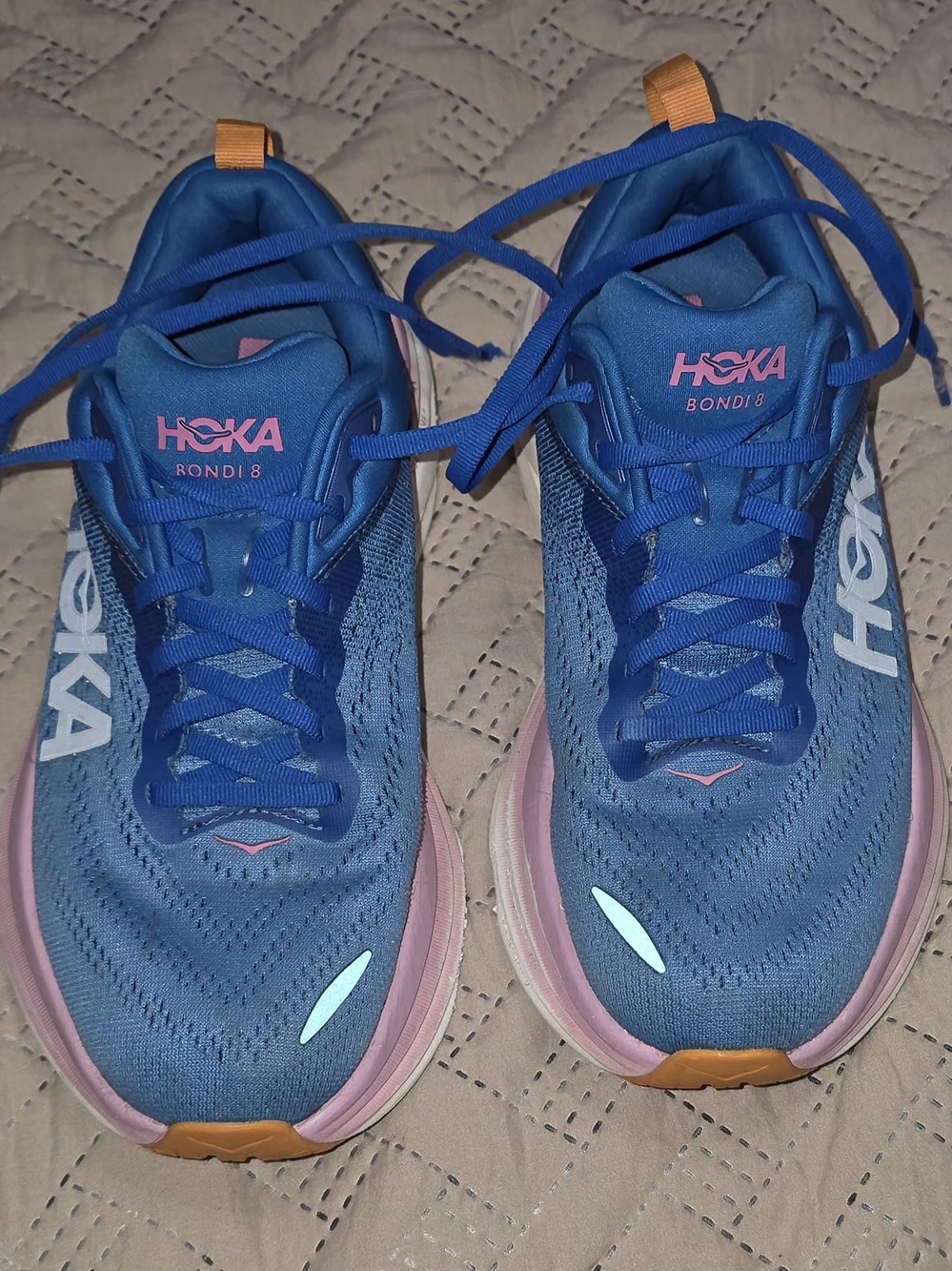 Hoka Bondi 8 Airy Blue Pink Max Cushion Running Shoes Womens 7.5 Wide 7.5D